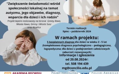 Działaj Lokalnie 2024 – „Zwiększenie świadomości…” + 5 bezpłatnych diagnoz: edukacja społeczna i wczesna interwencja w jednym modelu